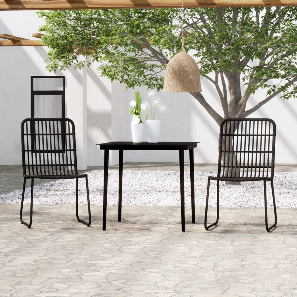 Dining Set Black PE rattan, powder-coated steel, glass Medium
