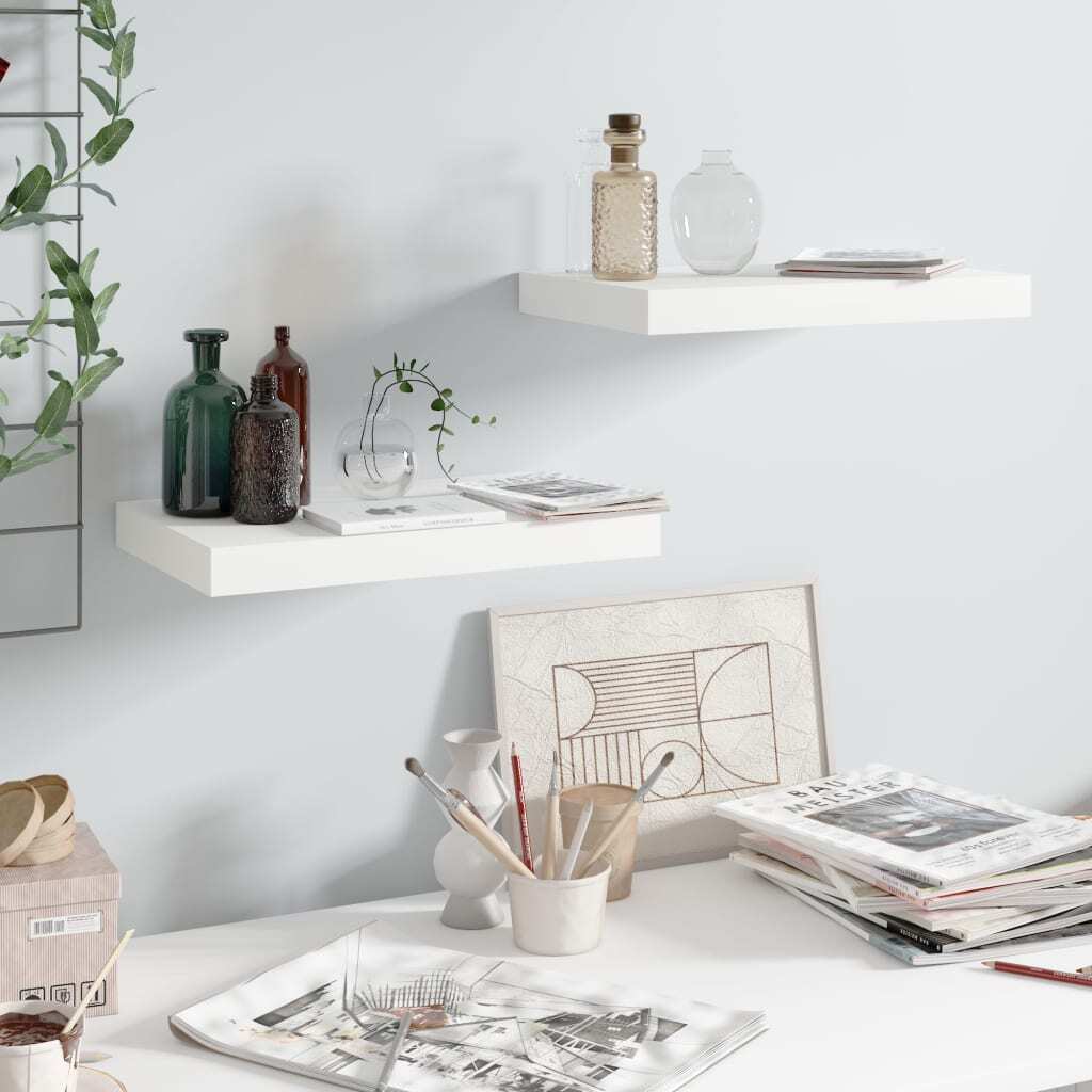Wall Shelf Set of 2 High gloss white Honeycomb MDF, metal frame