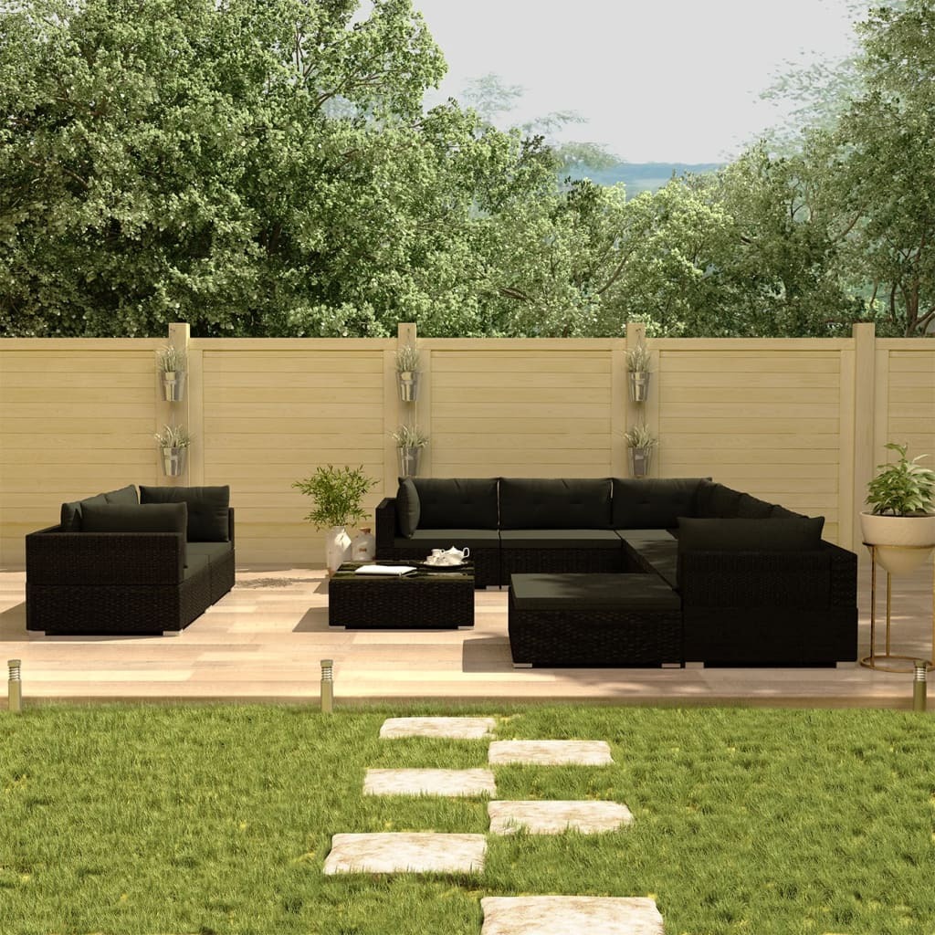 Patio Lounge Set Set of 10 Black