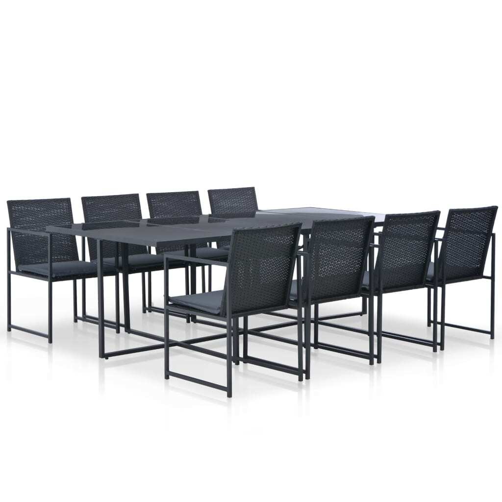 Rattan Dining Set Black Polyethylene rattan Large Durable