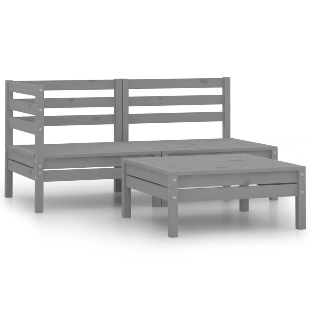 Garden Lounge Set Grey Solid pine wood Large Modular