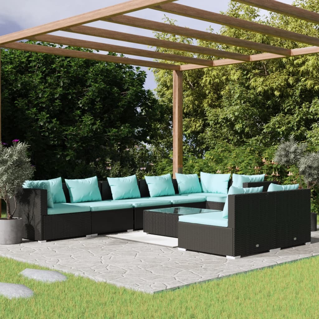 Garden Lounge Set Black, Water Blue