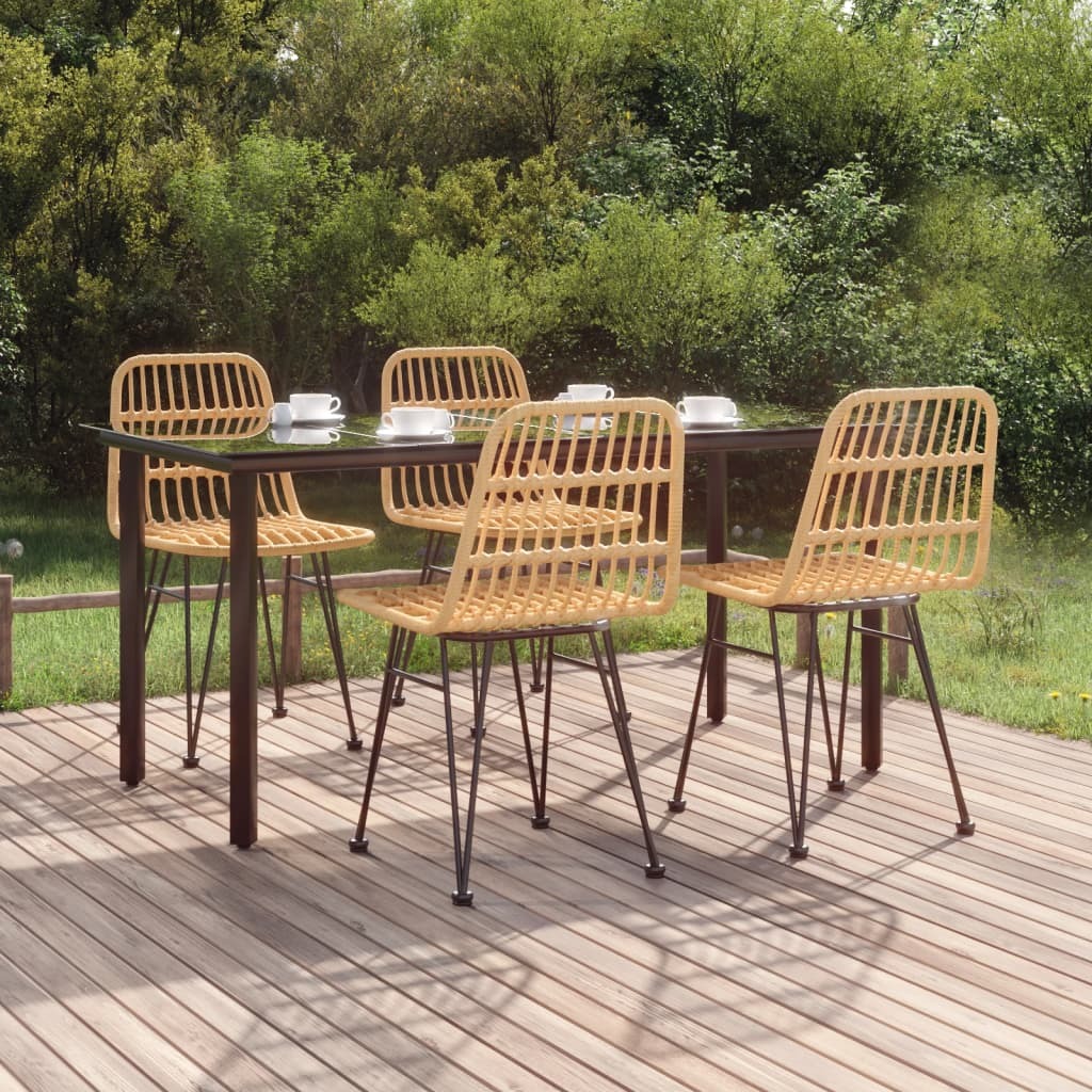 Garden Dining Set Black Steel, Poly Rattan, Tempered Glass Medium