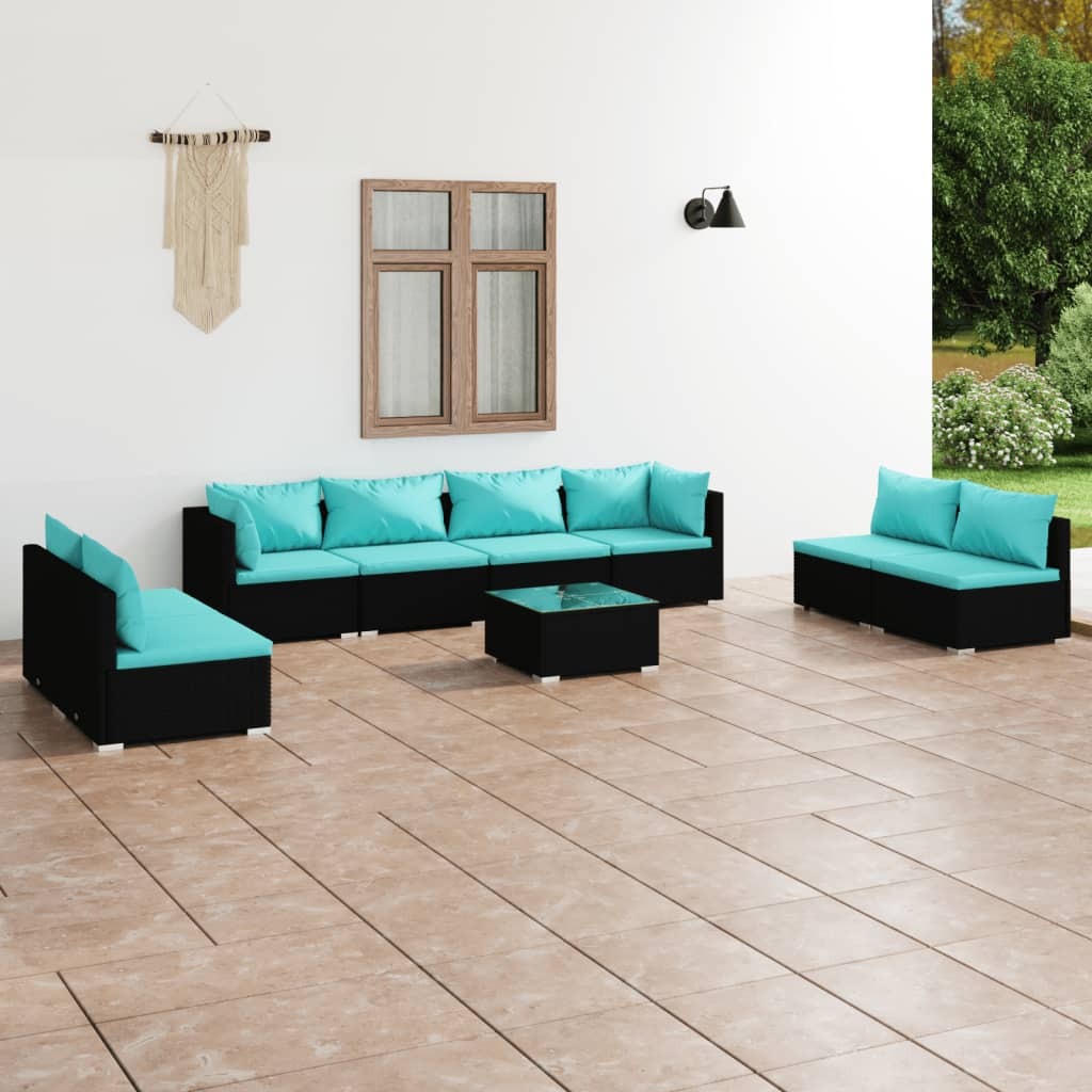 Garden Lounge Set Black, Water Blue