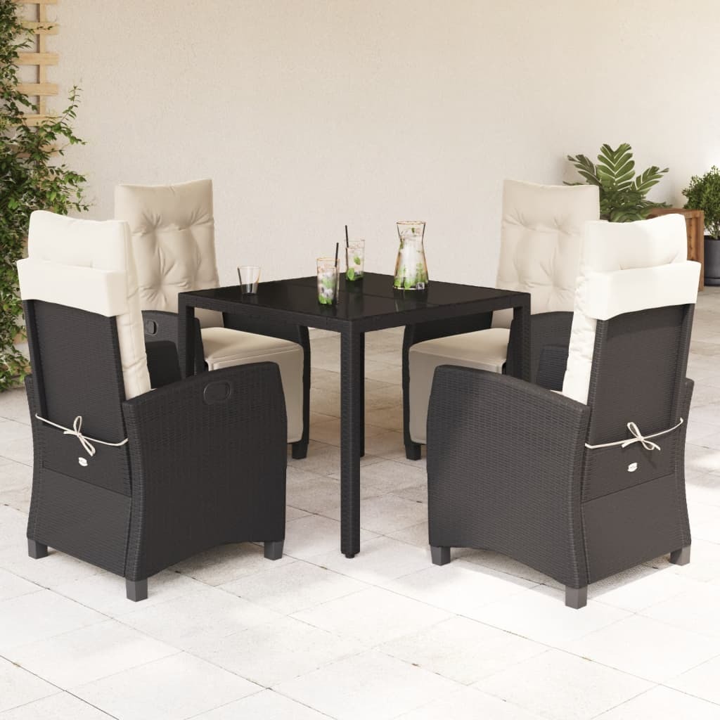 Garden Dining Set Black and Cream White