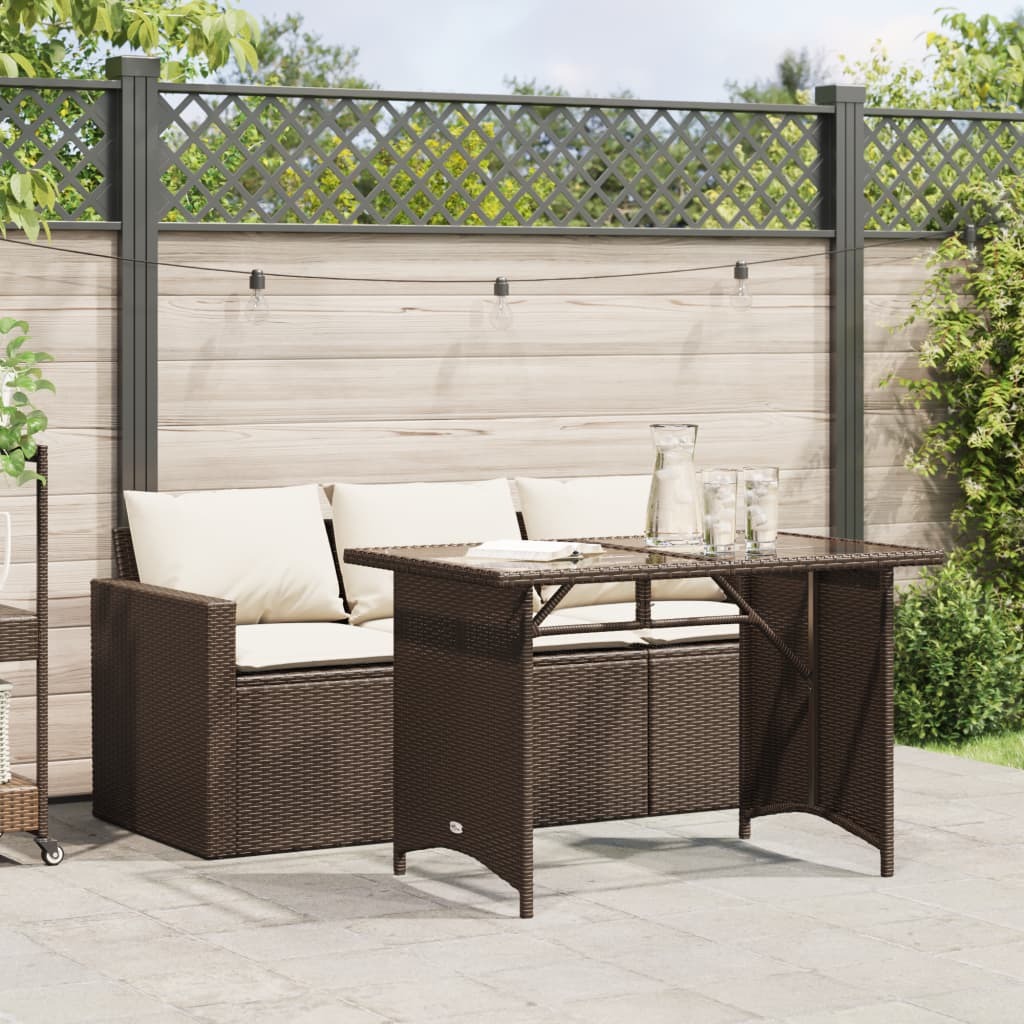 Garden Dining Set Brown PE rattan 3-seater sofa Sturdy