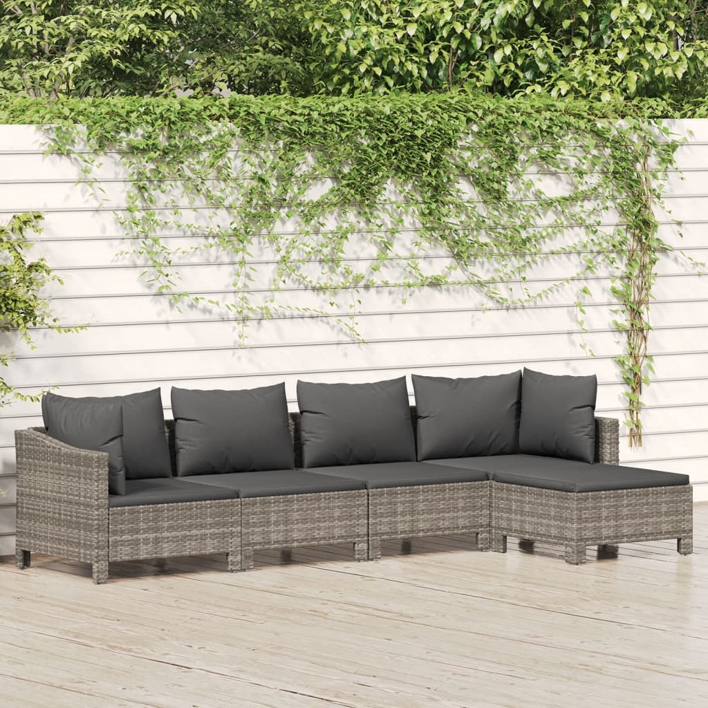 Garden Lounge Set Grey PE rattan, powder-coated steel Large