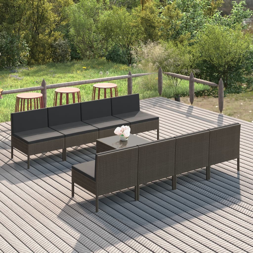 Garden Lounge Set Gray PE rattan Large Modular