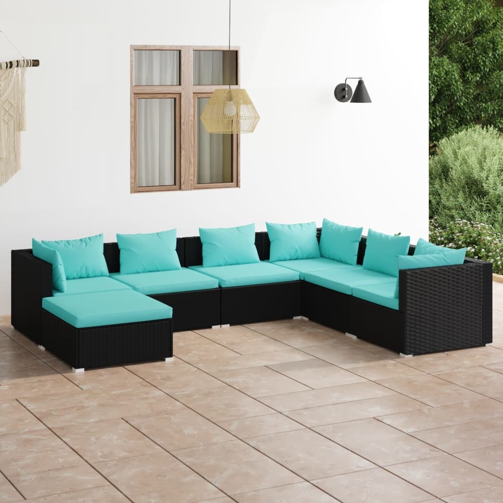 Garden Lounge Set Black and Water Blue