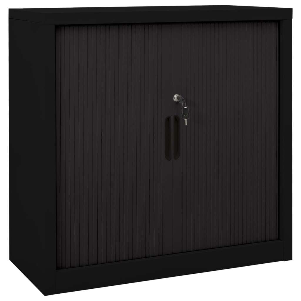 Sliding Door Cabinet Black Steel Compact Adjustable Shelves