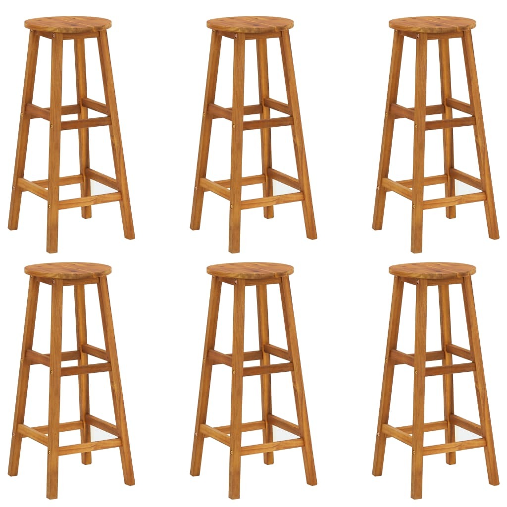 Bar Stool Set of 6 Solid acacia wood Standard Footrest