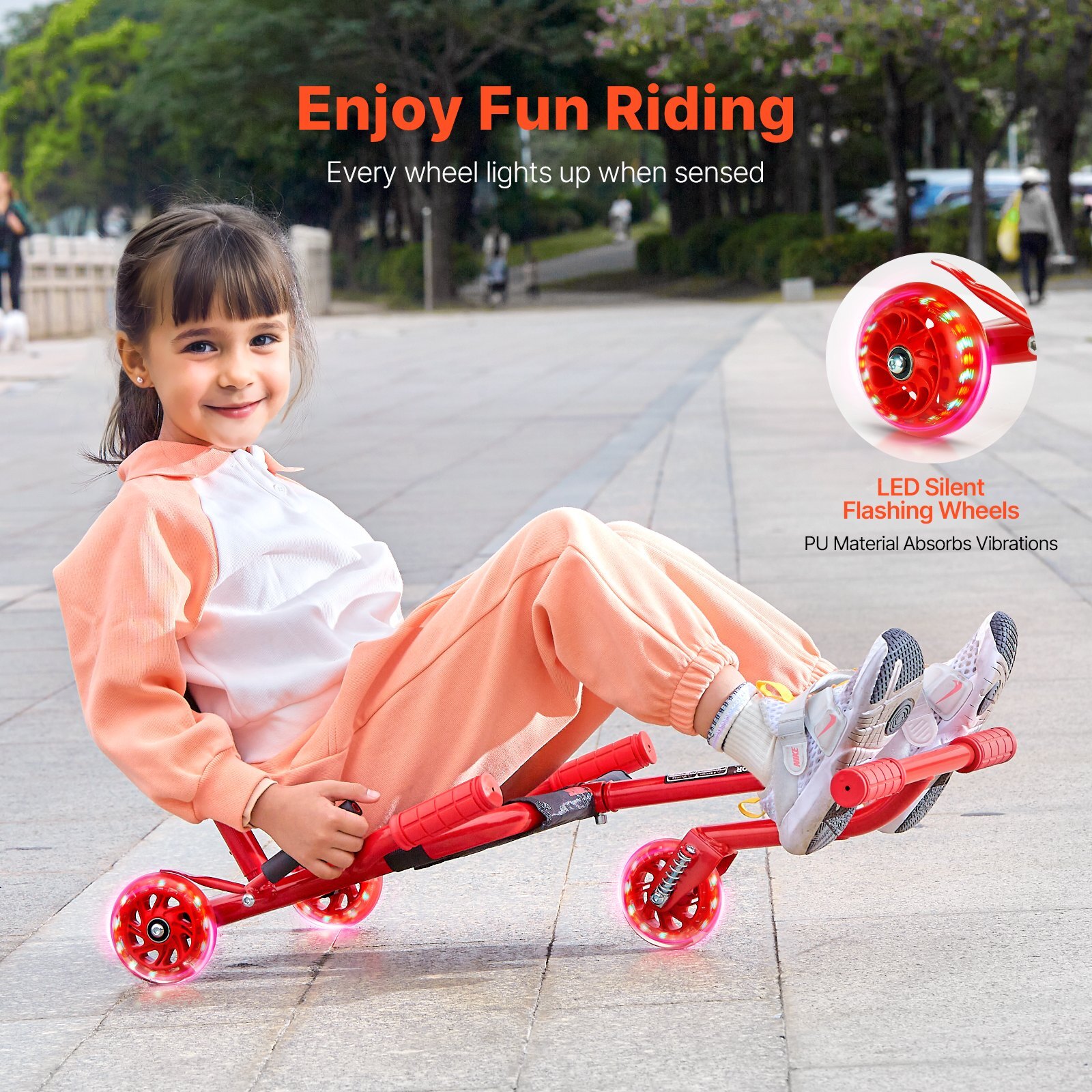 Ride on Scooter, Load Capacity of 132 lbs, Swing Side-to-Side for Amazing Ride Powered by Zig-Zag Motion, Ride on Drifting Toy for Ages 4+, Rides on Any Hard Surface for Indoor & Outdoor, Red