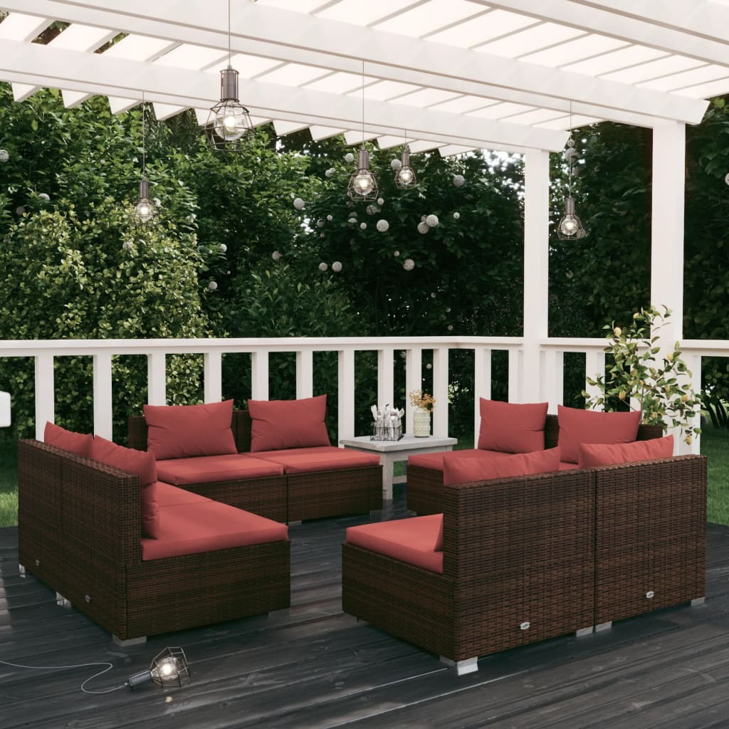 Garden Lounge Set Brown PE rattan, powder-coated steel 8 Piece Set