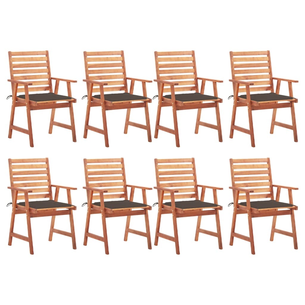 Patio Chair Set of 8 Taupe Cushion, Natural Wood