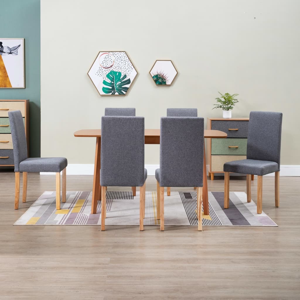 Dining Chair Set of 6 Light Grey Fabric and Rubber wood
