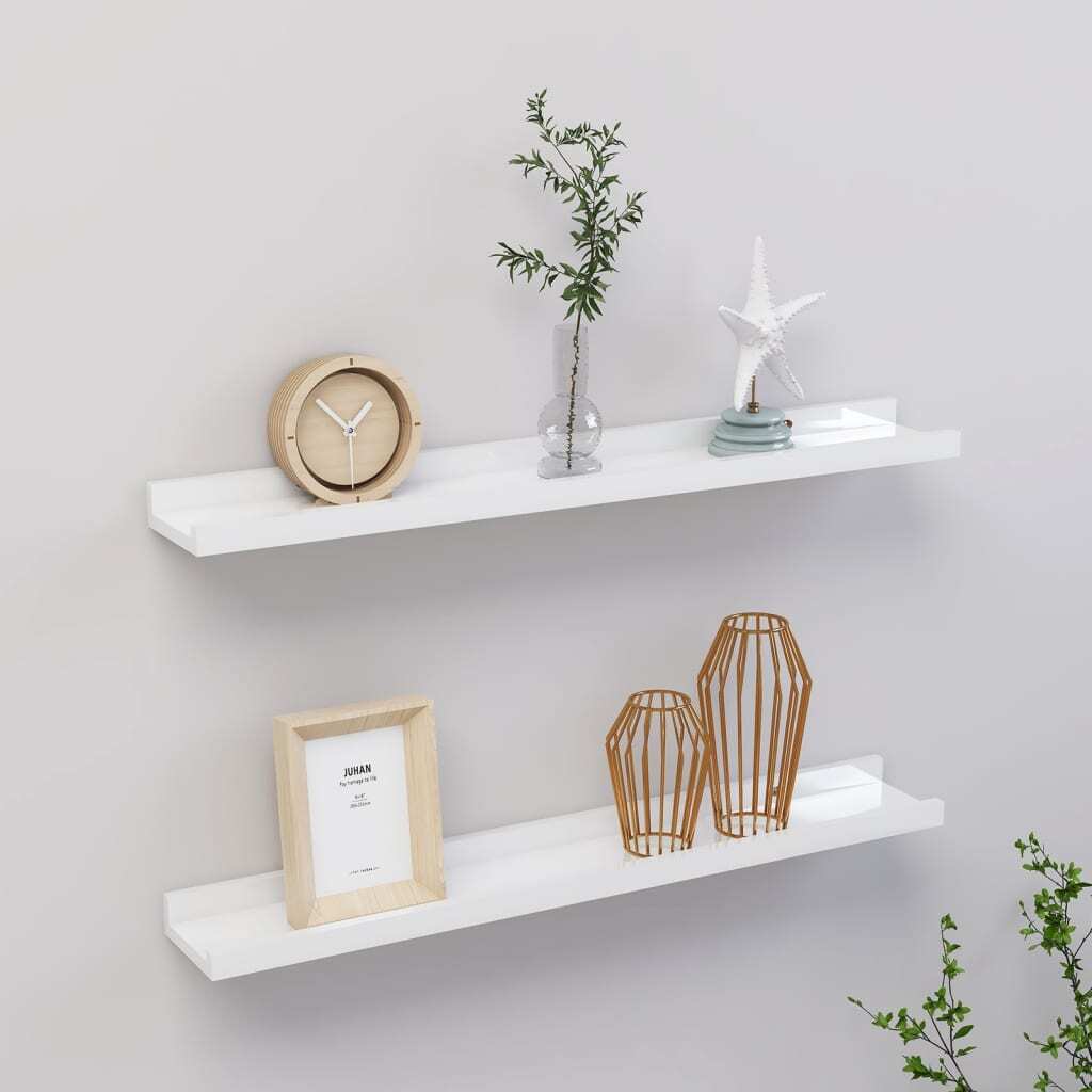 Wall Shelf Set of 2 High gloss white MDF 23.6x3.5x1.2 in