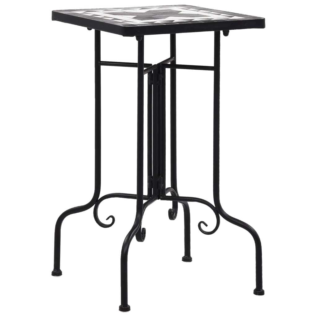 Side Table Black and White Iron Small Durable Mosaic Side Table