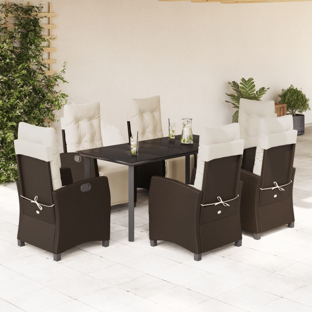 Garden Dining Set Brown PE rattan Moderate Adjustable Footrests