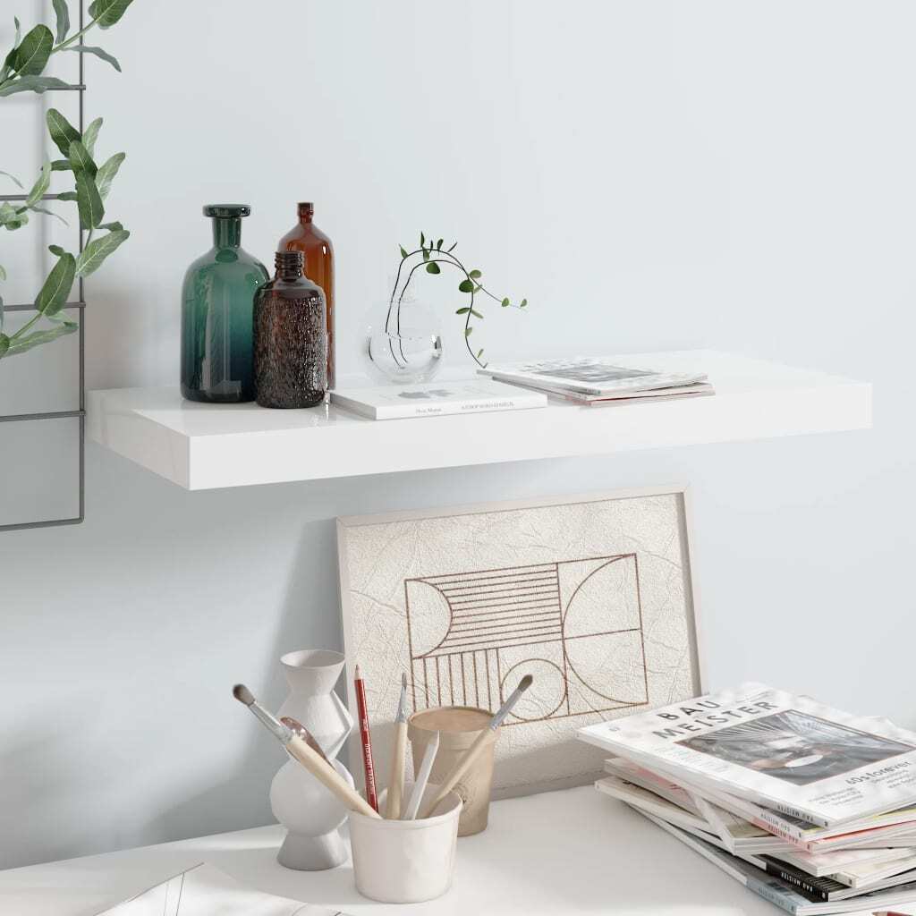 Wall Shelf High Gloss White Honeycomb MDF, Metal Small