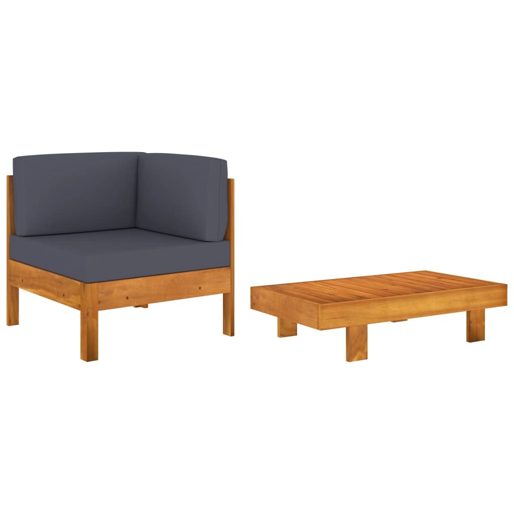 Wooden Lounge Set Natural wood, Dark grey cushions