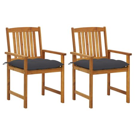 Garden Chair Set of 2 Anthracite (cushions), Natural wood (chair)