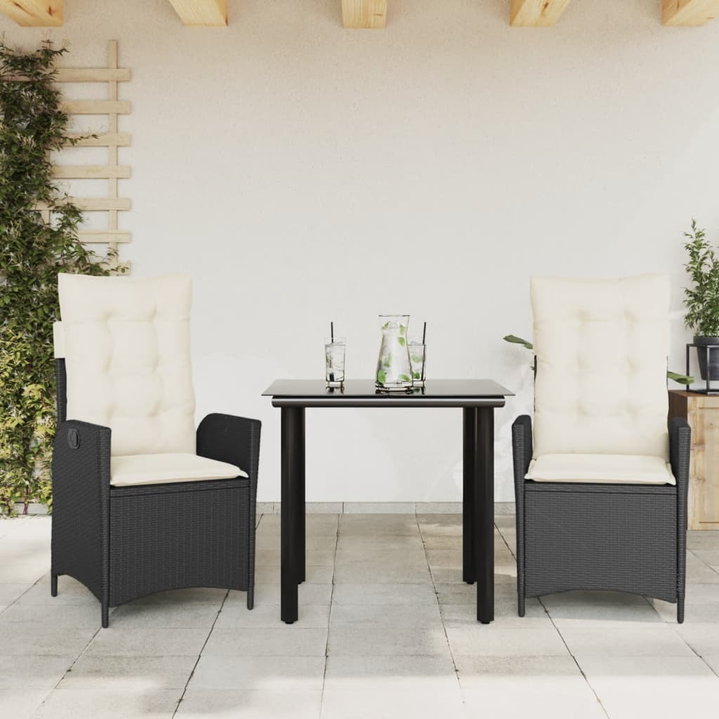 Garden Dining Set Black Poly Rattan Medium Adjustable Armrests