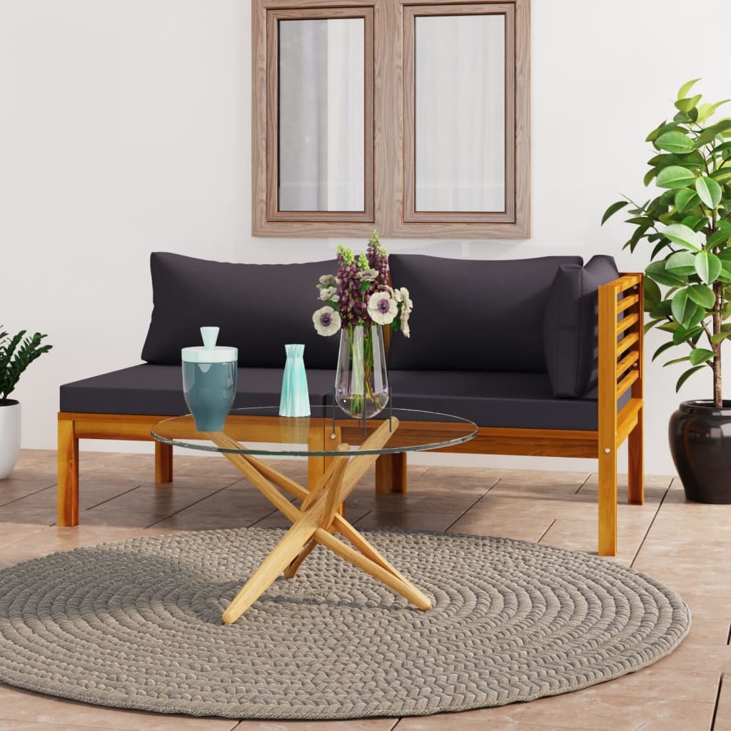 Sofa Set Dark Grey Solid Acacia Wood Modular Sofa Set