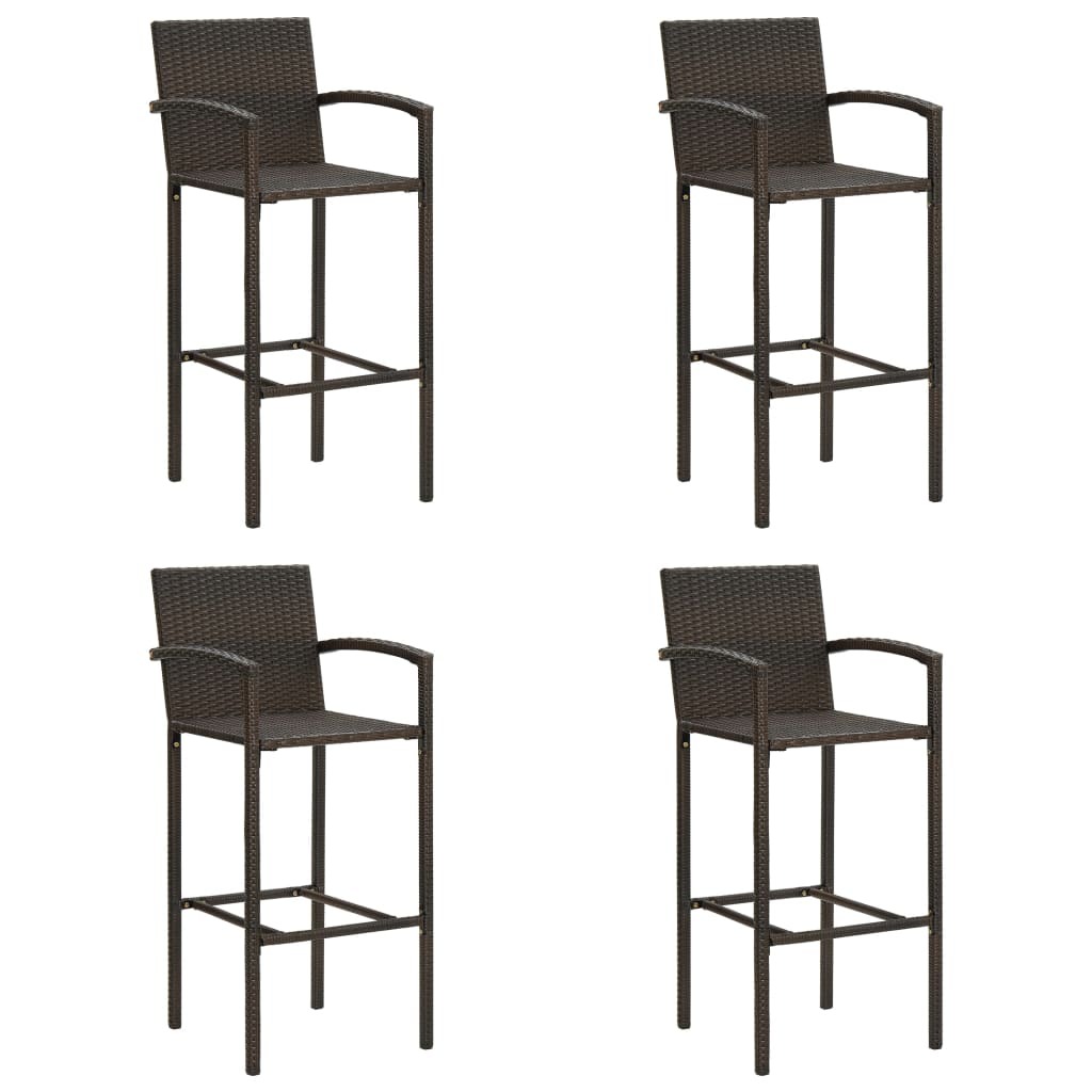 Bar Stool Set of 4 Brown Synthetic rattan, powder-coated steel