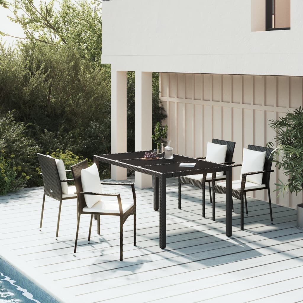 Garden Dining Set Black, Cream White