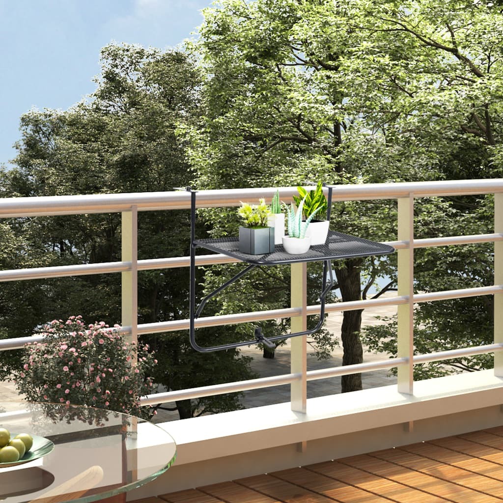Balcony Table Black Steel Medium Foldable Balcony Table