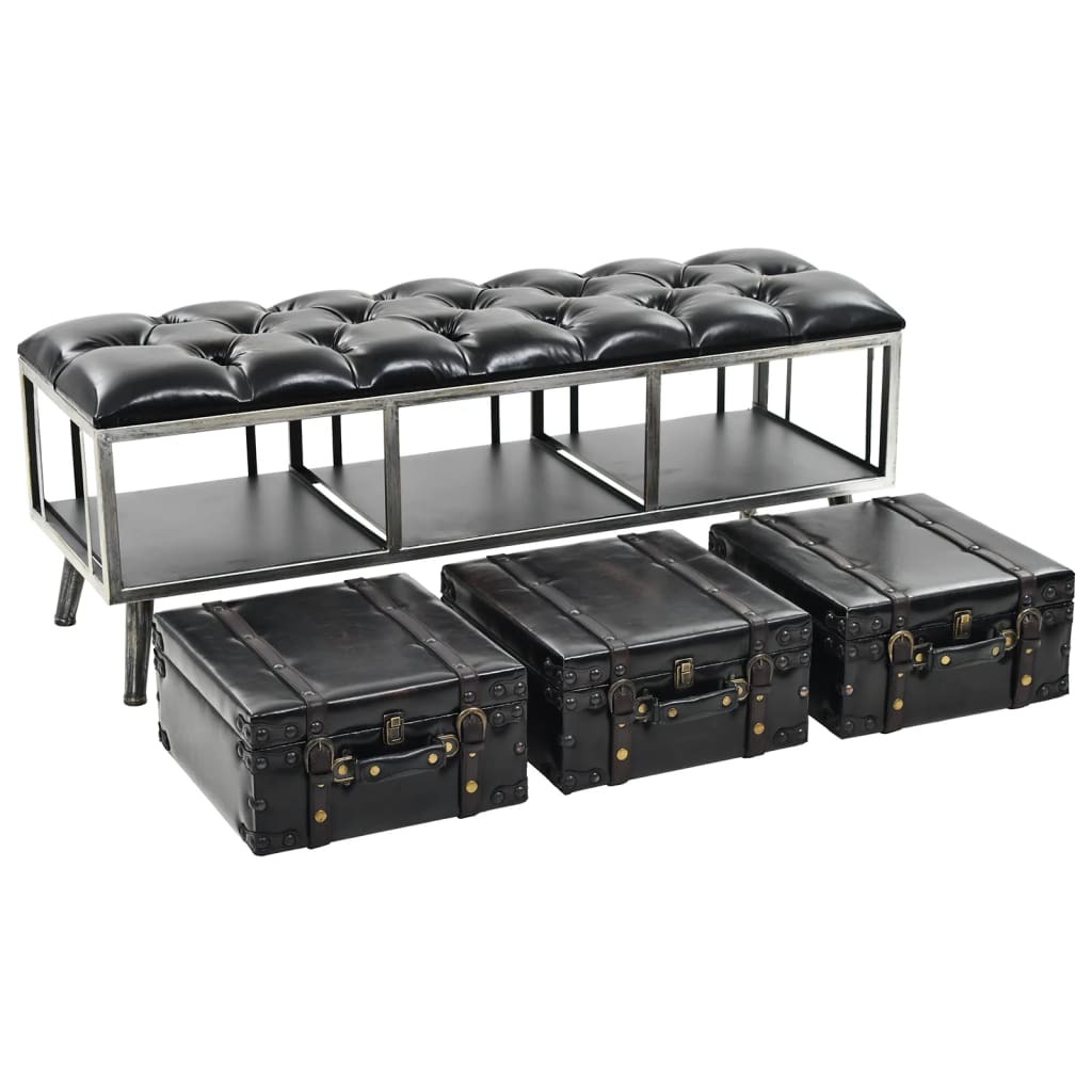 Storage Bench Black Faux Leather, Engineered Wood, Steel Medium