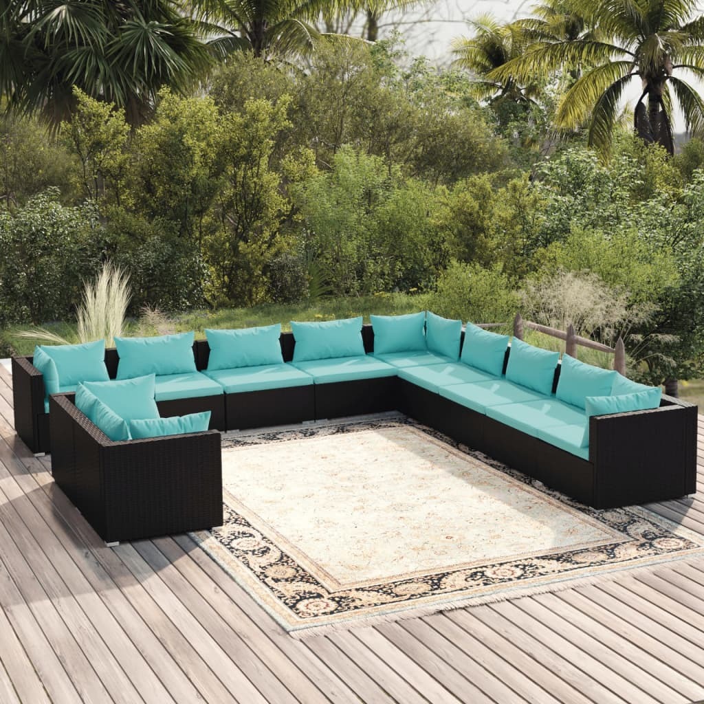 Garden Lounge Set Black PE rattan Large Water-resistant materials