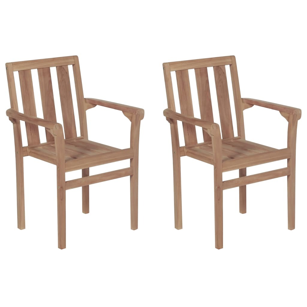 Stackable Chair Set of 2 Warm Teak Teak wood Standard Stackable