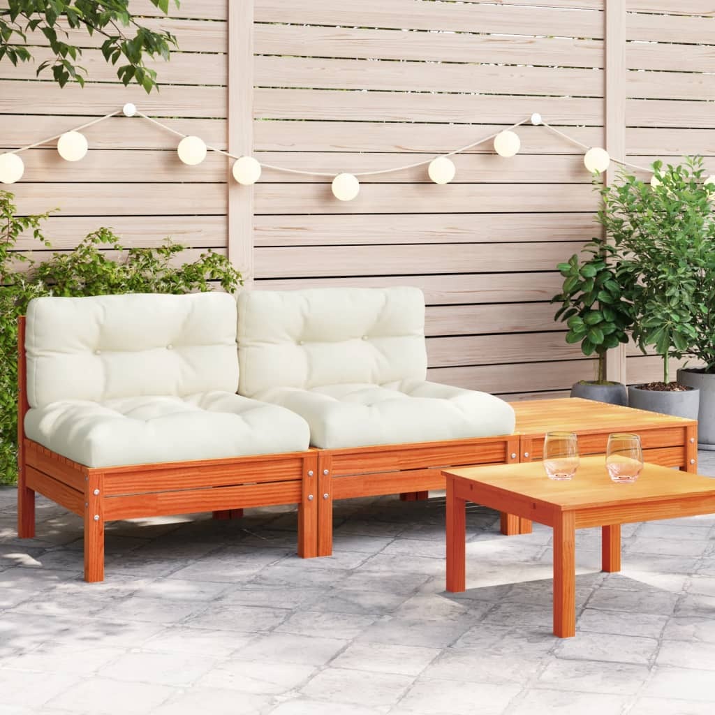 Garden Sofa Wax brown Solid pine wood Large Modular Garden Sofa