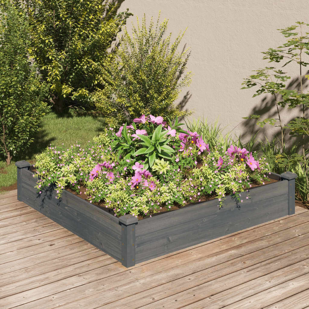 Garden Raised Bed Grey Solid fir wood, Non-woven fabric