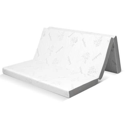 4 Inch Tri-fold Cooling Gel Memory Foam Mattress-Queen Size - Color: White - Size: Queen Size