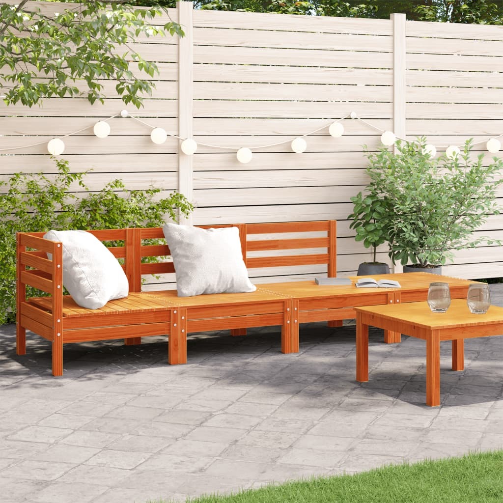 Garden Sofa Wax brown Solid pine wood Four-Seater Modular