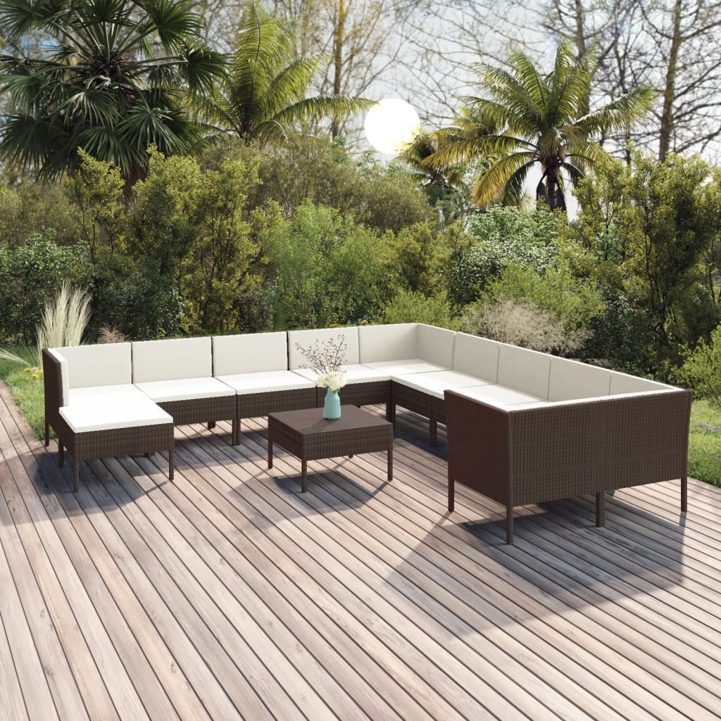 Garden Lounge Set Brown Poly Rattan 12 Piece Set Modular