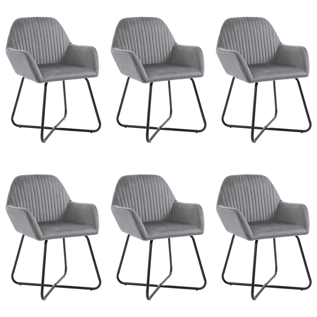 Dining Chair Set of 6 Grey Velvet and Powder-Coated Steel