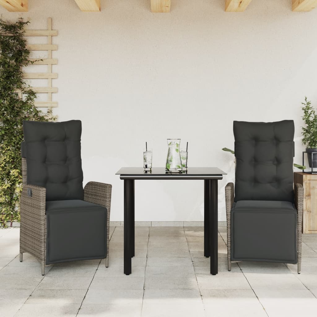 Garden Dining Set Grey PE rattan Medium Adjustable Footrests