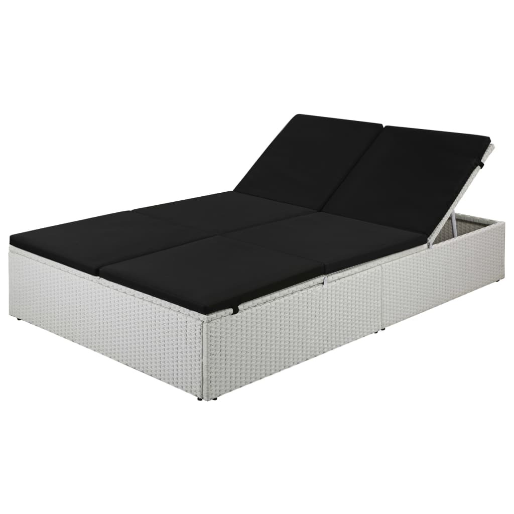 Sunlounger White and Black Poly Rattan and Powder-Coated Steel