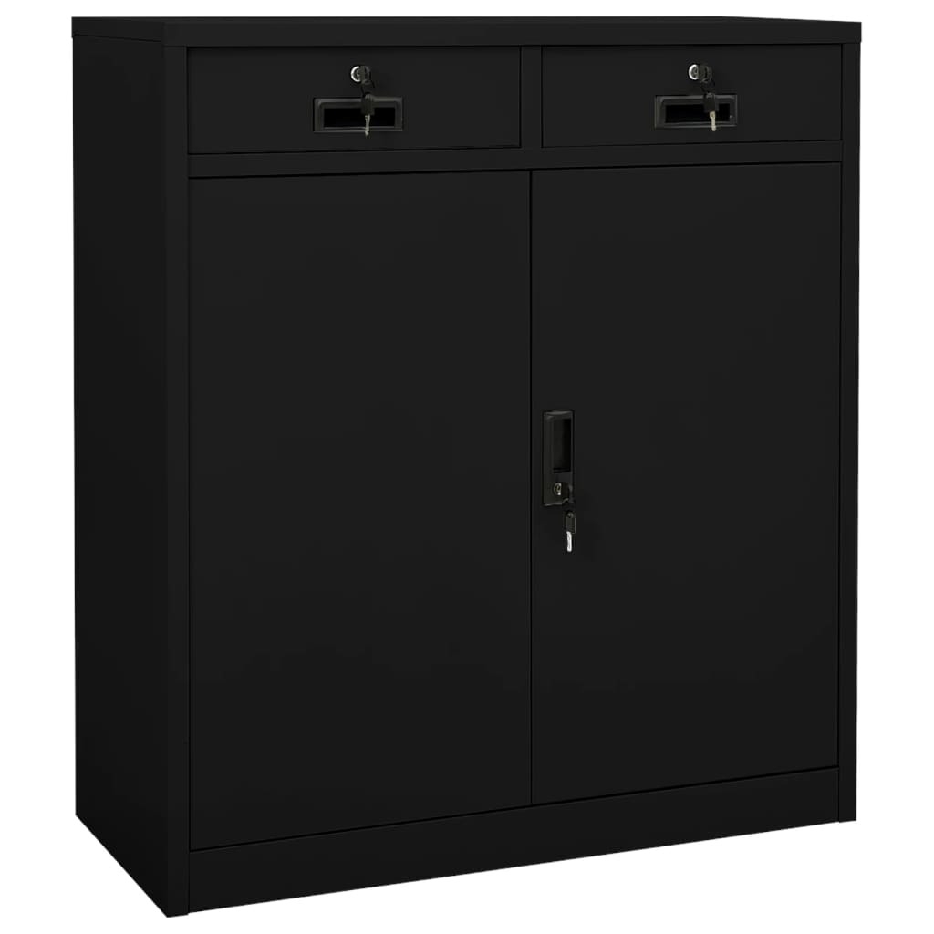 Office Cabinet Black Steel Medium Height-Adjustable Shelves