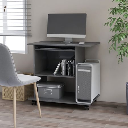 Computer Desk High gloss grey Engineered wood Compact