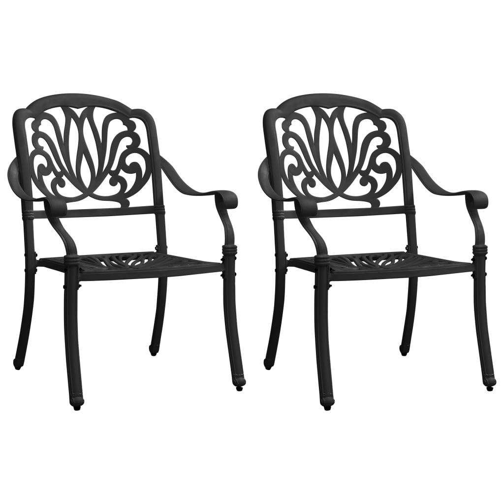 Garden Chair Set of 2 Black Cast Aluminum Standard Durable