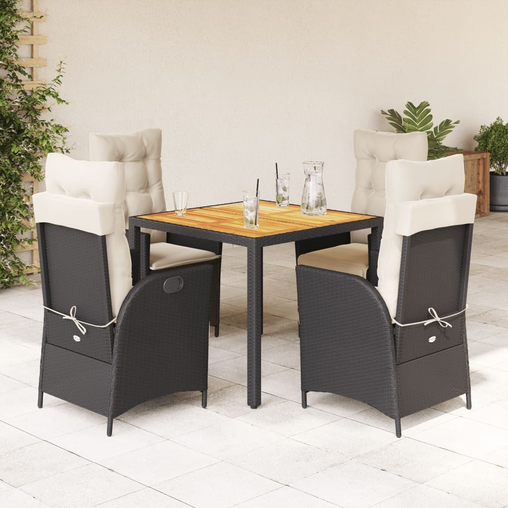 Garden Dining Set Black PE rattan 5 Piece Adjustable Footrests