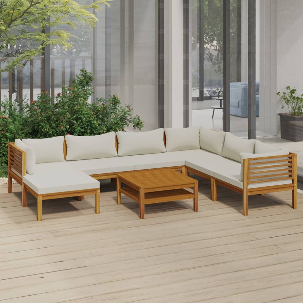 Garden Lounge Set Cream, Natural Wood