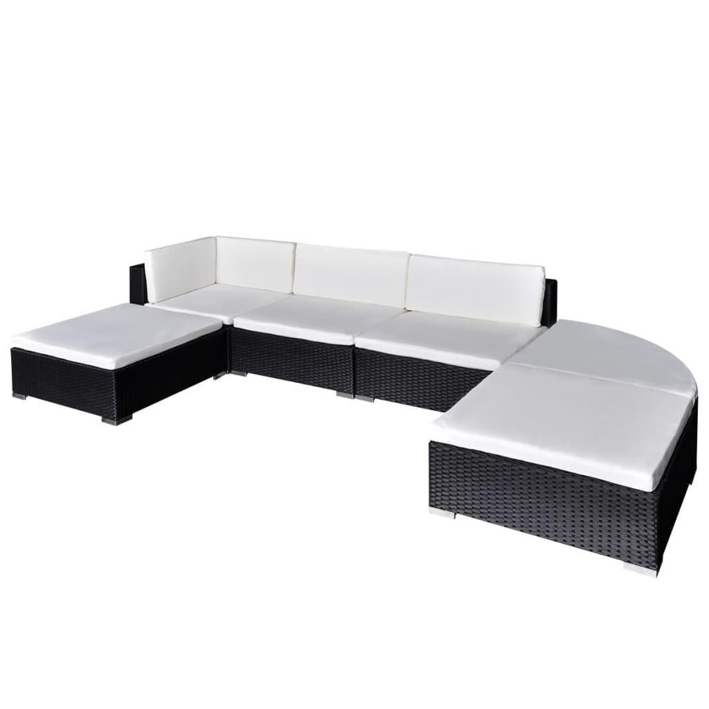 Lounge Set Black PE Rattan Large Modular Lounge Set