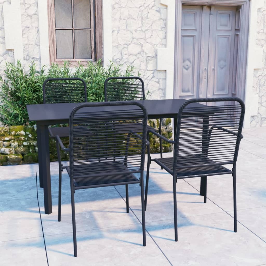 Garden Dining Set Black Powder-coated steel, glass, cotton rope