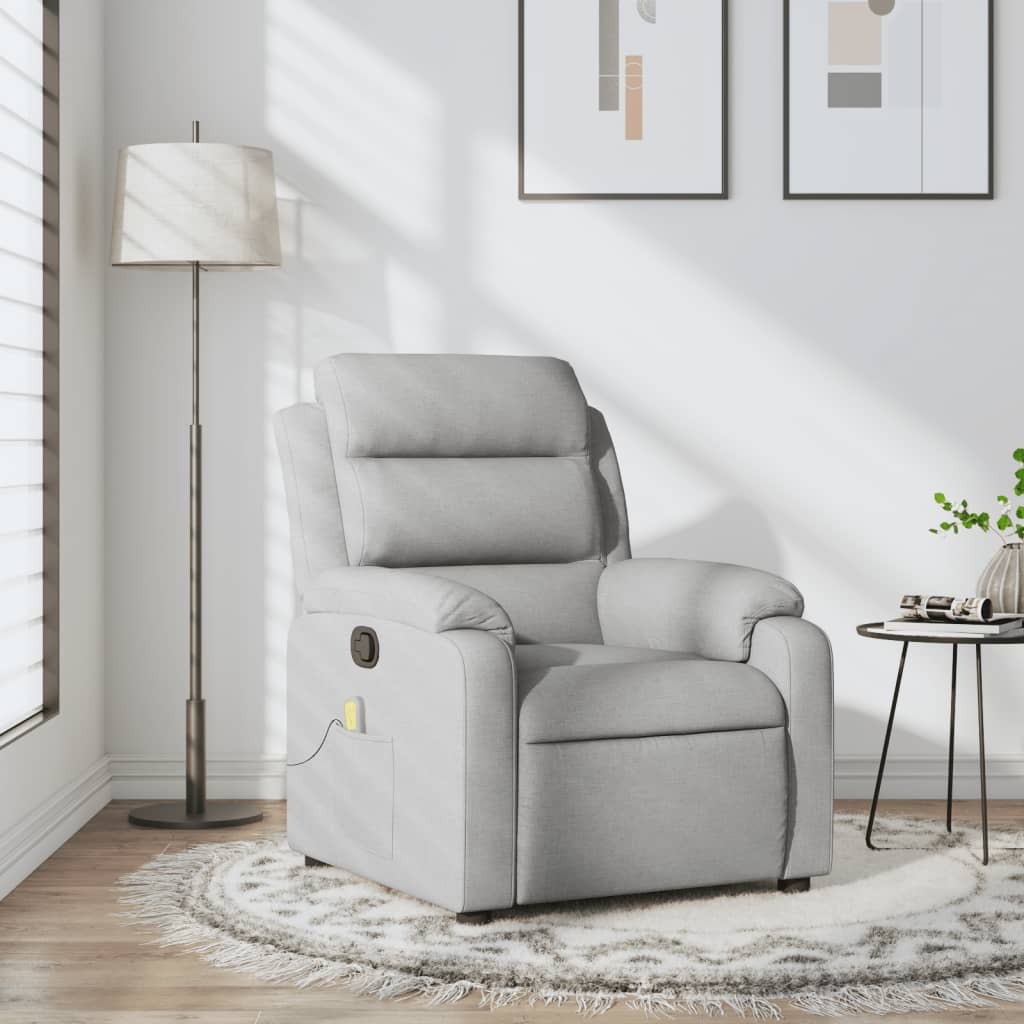 Massage Recliner Chair Light Grey Polyester Fabric One Size