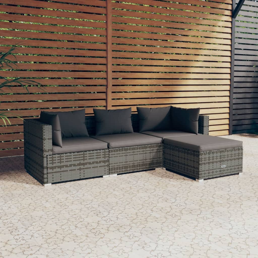 Garden Lounge Set Grey PE rattan, powder-coated steel, plastic